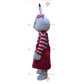 Hvid kanin maskot med en rød kjole - Redbrokoly.com
