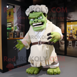 Cream Frankenstein'S Monster mascot costume character dressed with a Culottes and Scarves