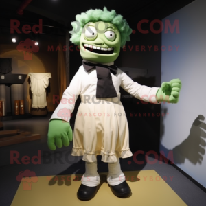 Cream Frankenstein'S Monster mascot costume character dressed with a Culottes and Scarves