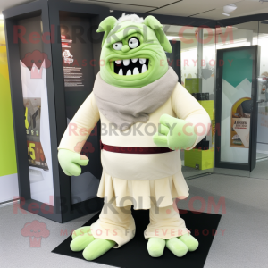 Cream Frankenstein'S Monster mascot costume character dressed with a Culottes and Scarves