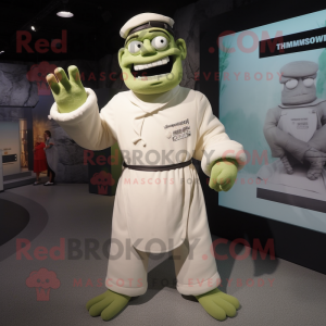 Cream Frankenstein'S Monster mascot costume character dressed with a Culottes and Scarves