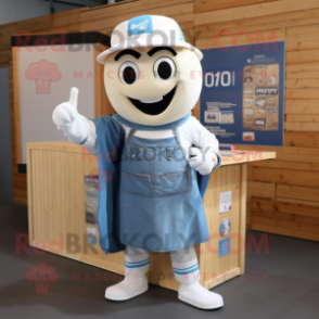 White Chocolate Bar mascot costume character dressed with a Denim Shirt and Scarves