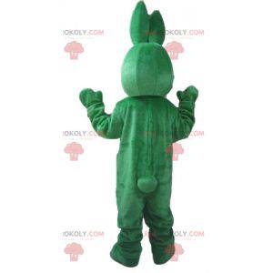 Mascotte de lapin vert et blanc souriant et original -