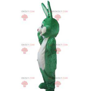 Zelený a bílý králík maskot s úsměvem a originální -