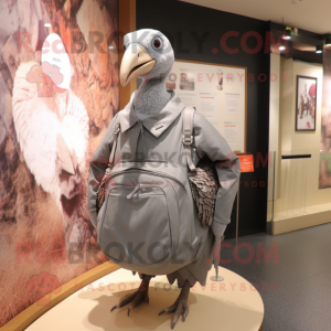 Silver Guinea Fowl mascot costume character dressed with a Windbreaker and Handbags