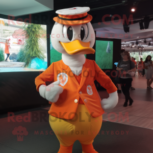 Orange Swan mascot costume character dressed with a Waistcoat and Caps