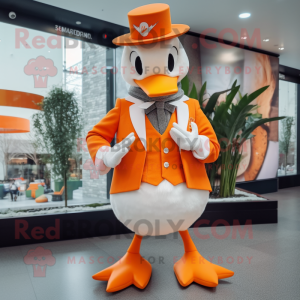 Orange Swan mascot costume character dressed with a Waistcoat and Caps