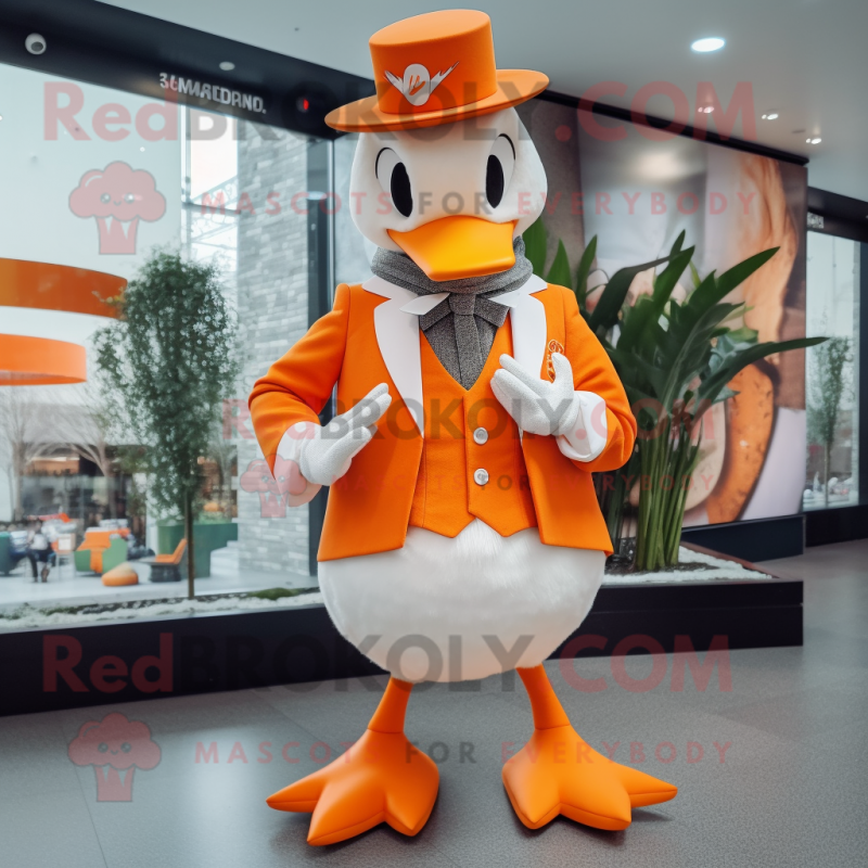 Orange Swan mascot costume character dressed with a Waistcoat and Caps Orange Swan mascot costume character dressed with a Waistcoat and Caps