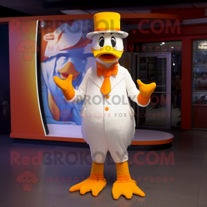 Orange Swan mascot costume character dressed with a Waistcoat and Caps