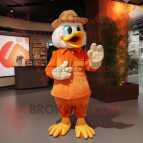 Orange Swan mascot costume character dressed with a Waistcoat and Caps