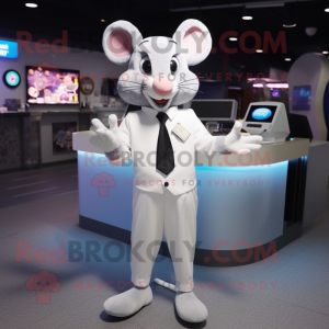White Mouse mascot costume character dressed with a Suit Pants and Digital watches
