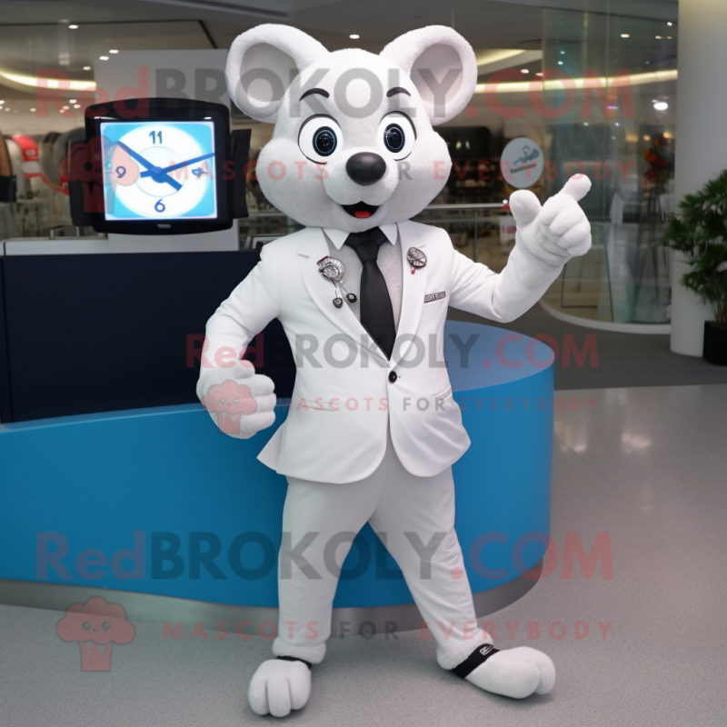 White Mouse mascot costume character dressed with a Suit Pants and Digital watches