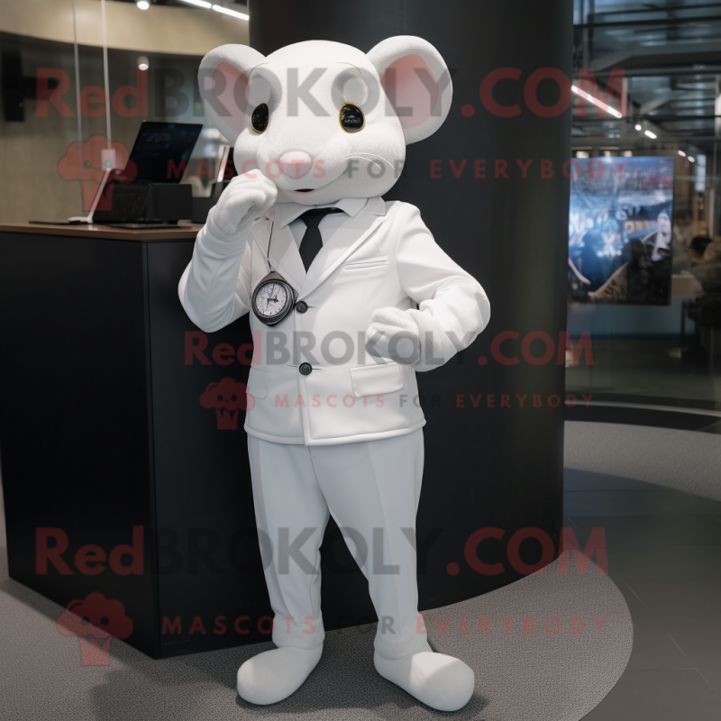 White Mouse mascot costume character dressed with a Suit Pants and Digital watches