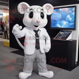 White Mouse mascot costume character dressed with a Suit Pants and Digital watches