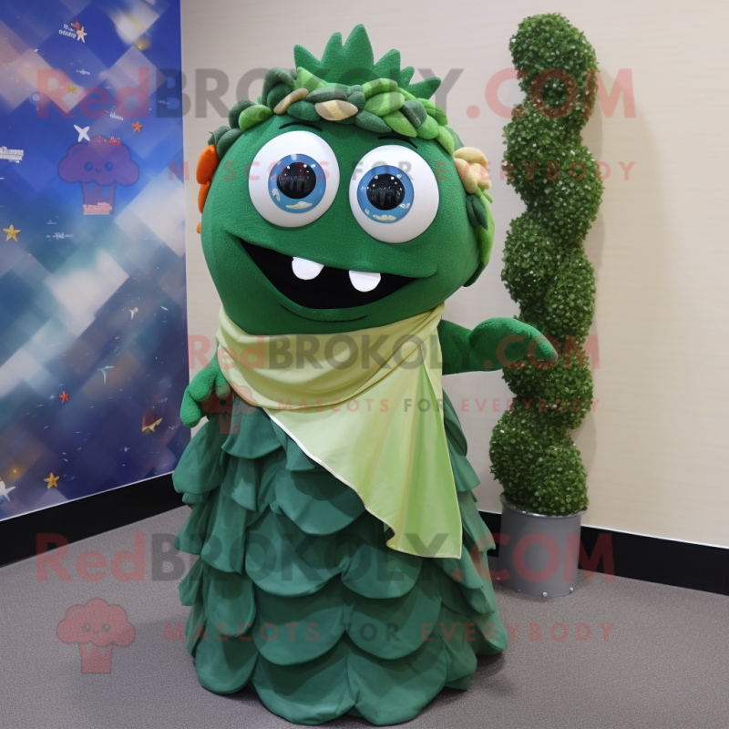 Forest Green Tuna mascot costume character dressed with a Wrap Dress and Scarves Forest Green Tuna mascot costume character dressed with a Wrap Dress and Scarves
