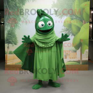 Forest Green Tuna mascot costume character dressed with a Wrap Dress and Scarves