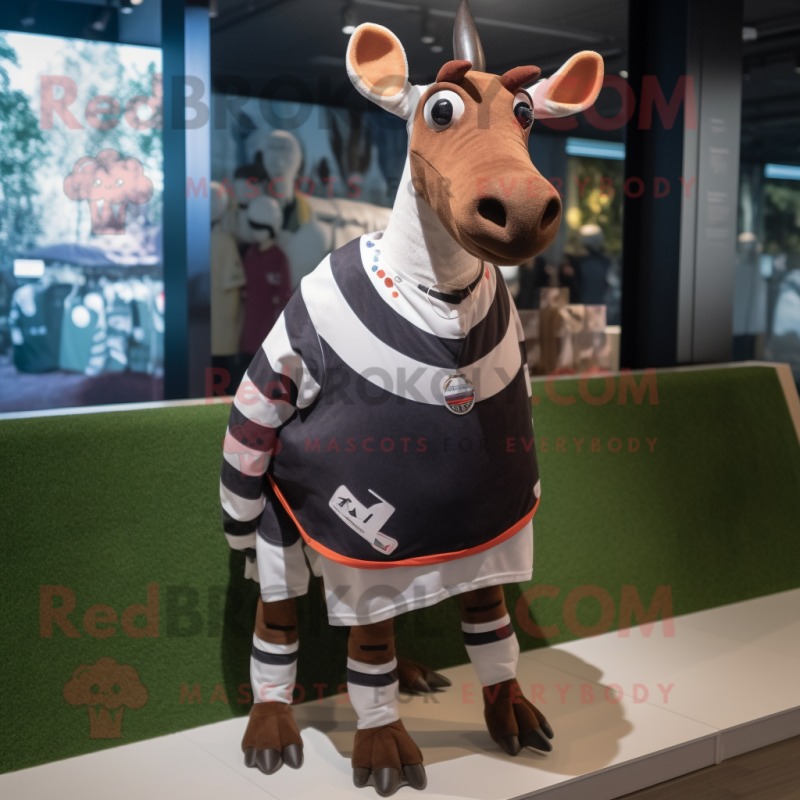 Okapi mascot costume character dressed with a T-Shirt and