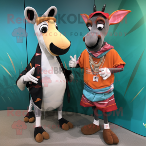nan Okapi mascot costume character dressed with a T-Shirt and Cummerbunds