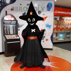 Black Magician mascot costume character dressed with a Wrap Skirt and Shoe clips