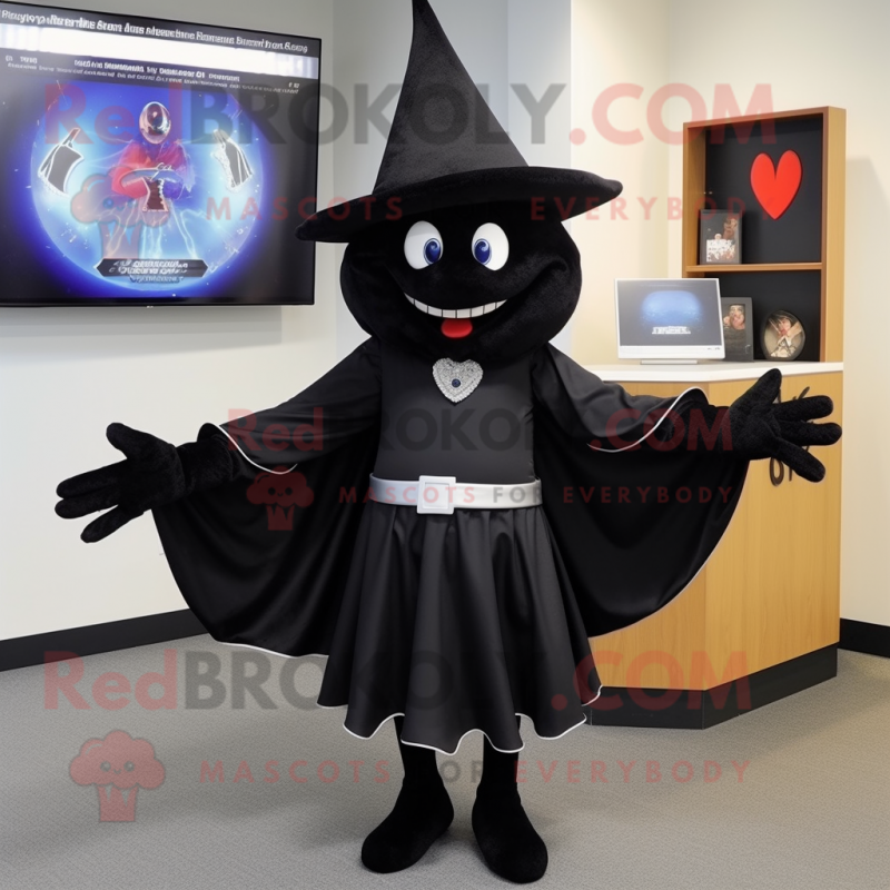 Black Magician mascot costume character dressed with a Wrap Skirt and Shoe clips Black Magician mascot costume character dressed with a Wrap Skirt and Shoe clips