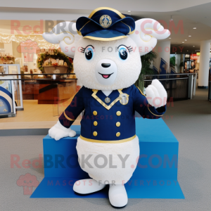 Navy Horseshoe mascot costume character dressed with a Sheath Dress and Hairpins