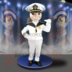 Navy Horseshoe mascot costume character dressed with a Sheath Dress and Hairpins