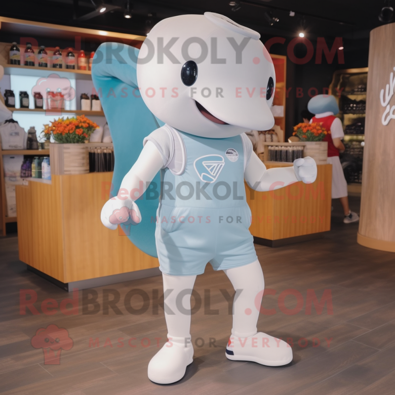 Gray Beluga Whale mascot costume character dressed with a Shorts and Brooches