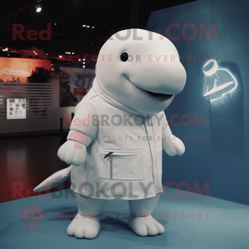 Gray Beluga Whale mascot costume character dressed with a Shorts and Brooches