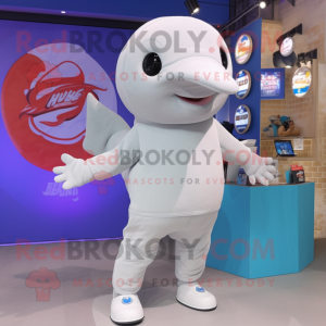Gray Beluga Whale mascot costume character dressed with a Shorts and Brooches