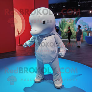 Gray Beluga Whale mascot costume character dressed with a Shorts and Brooches