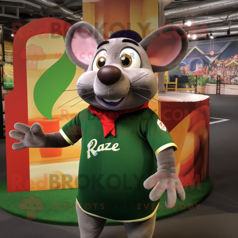 Olive Ratatouille mascot costume character dressed with a Rugby Shirt and Keychains Olive Ratatouille mascot costume character dressed with a Rugby Shirt and Keychains