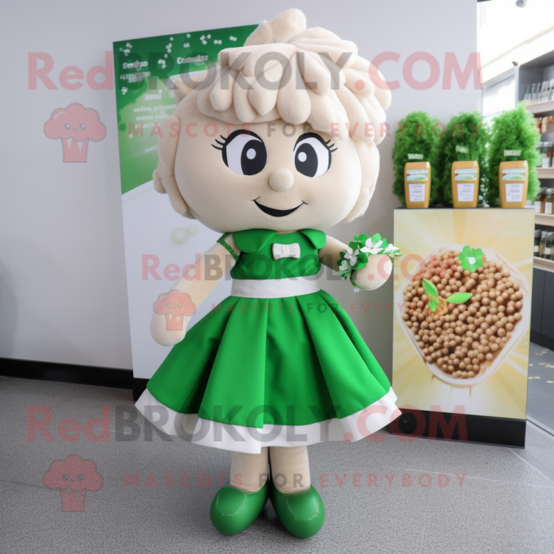 Beige Bunch Of Shamrocks mascot costume character dressed with a Cocktail Dress and Keychains Beige Bunch Of Shamrocks mascot costume character dressed with a Cocktail Dress and Keychains