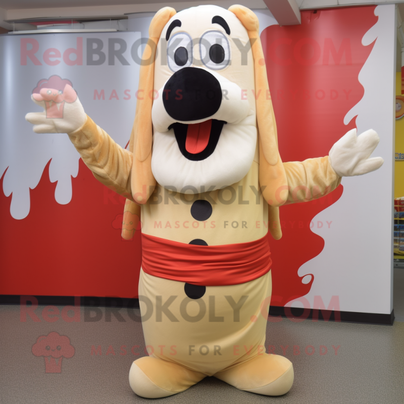 Cream Hot Dogs mascot costume character dressed with a Jumpsuit and Scarf clips Cream Hot Dogs mascot costume character dressed with a Jumpsuit and Scarf clips