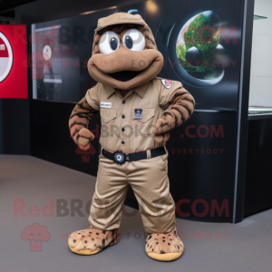 Brown Anaconda mascot costume character dressed with a Cargo Pants and Smartwatches