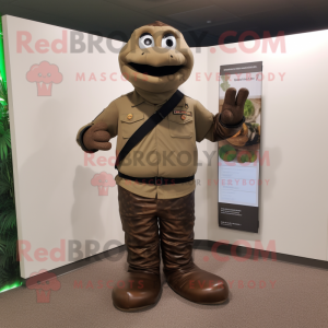 Brown Anaconda mascot costume character dressed with a Cargo Pants and Smartwatches