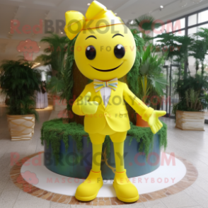 Lemon Yellow Bracelet mascot costume character dressed with a Suit and Bow ties