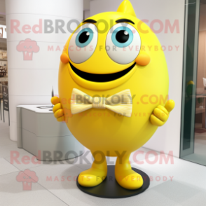 Lemon Yellow Bracelet mascot costume character dressed with a Suit and Bow ties