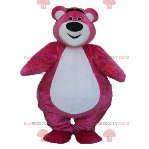 Gran mascota de oso rosa y blanco regordeta y linda -