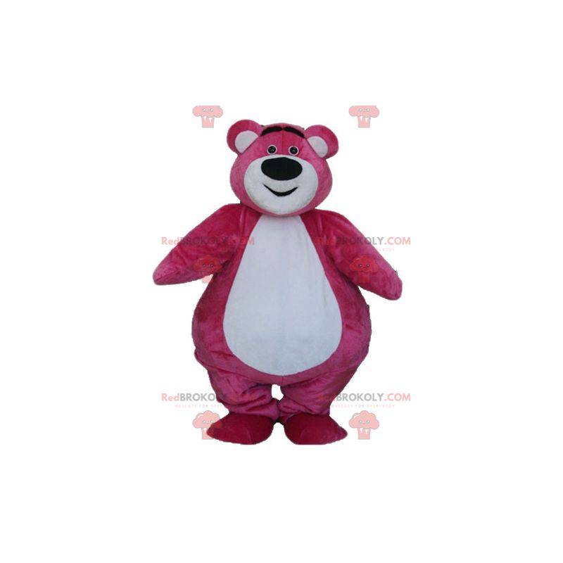 Grote roze en witte beer mascotte, mollig en schattig -