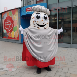 Silver Pizza Slice mascot costume character dressed with a Circle Skirt and Scarves