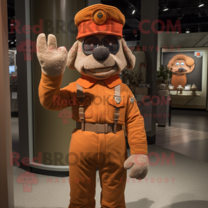 Rust Army Soldier mascot costume character dressed with a Polo Tee and Mittens