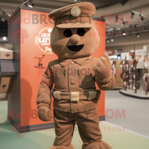 Rust Army Soldier mascot costume character dressed with a Polo Tee and Mittens