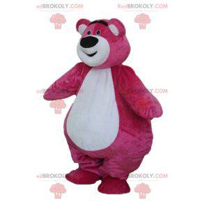 Grande mascotte orso rosa e bianco paffuto e carino -