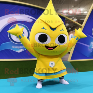 Yellow Tuna mascot costume character dressed with a Yoga Pants and Bracelets