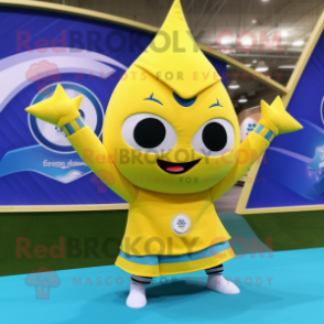 Yellow Tuna mascot costume character dressed with a Yoga Pants and Bracelets
