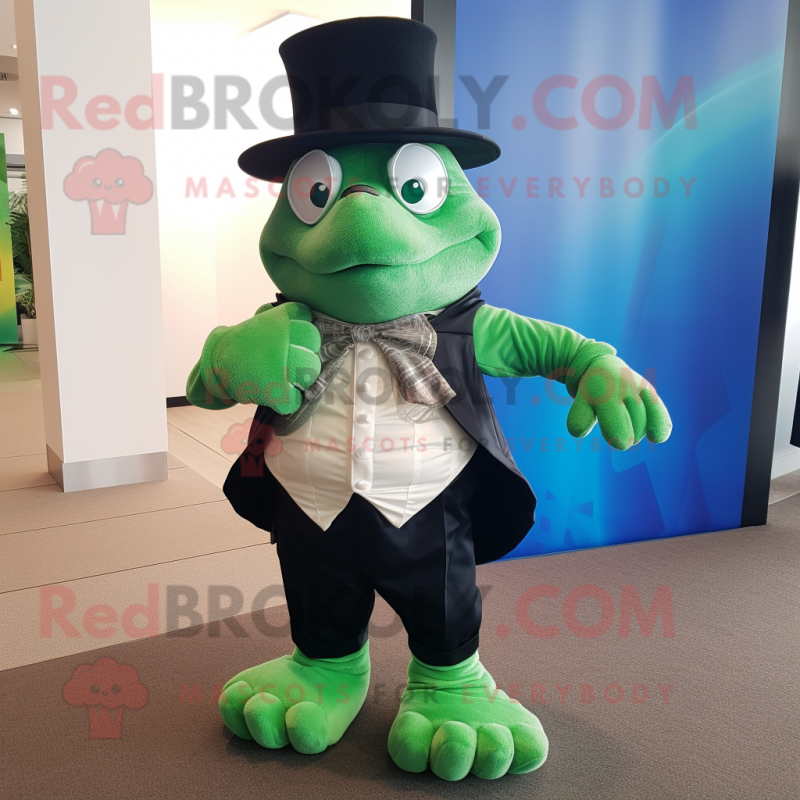 Lime Green Turtle mascot costume character dressed with a Tuxedo and Hats