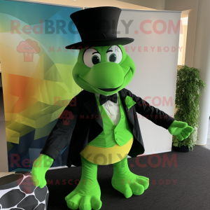 Lime Green Turtle mascot costume character dressed with a Tuxedo and Hats