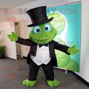 Lime Green Turtle mascot costume character dressed with a Tuxedo and Hats