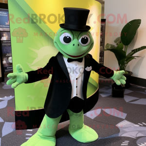 Lime Green Turtle mascot costume character dressed with a Tuxedo and Hats