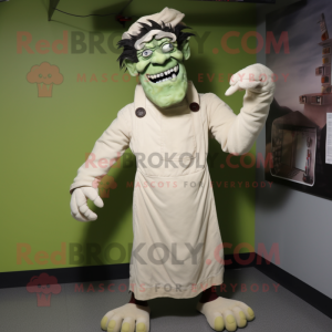 Cream Frankenstein'S Monster mascot costume character dressed with a Dungarees and Shawl pins